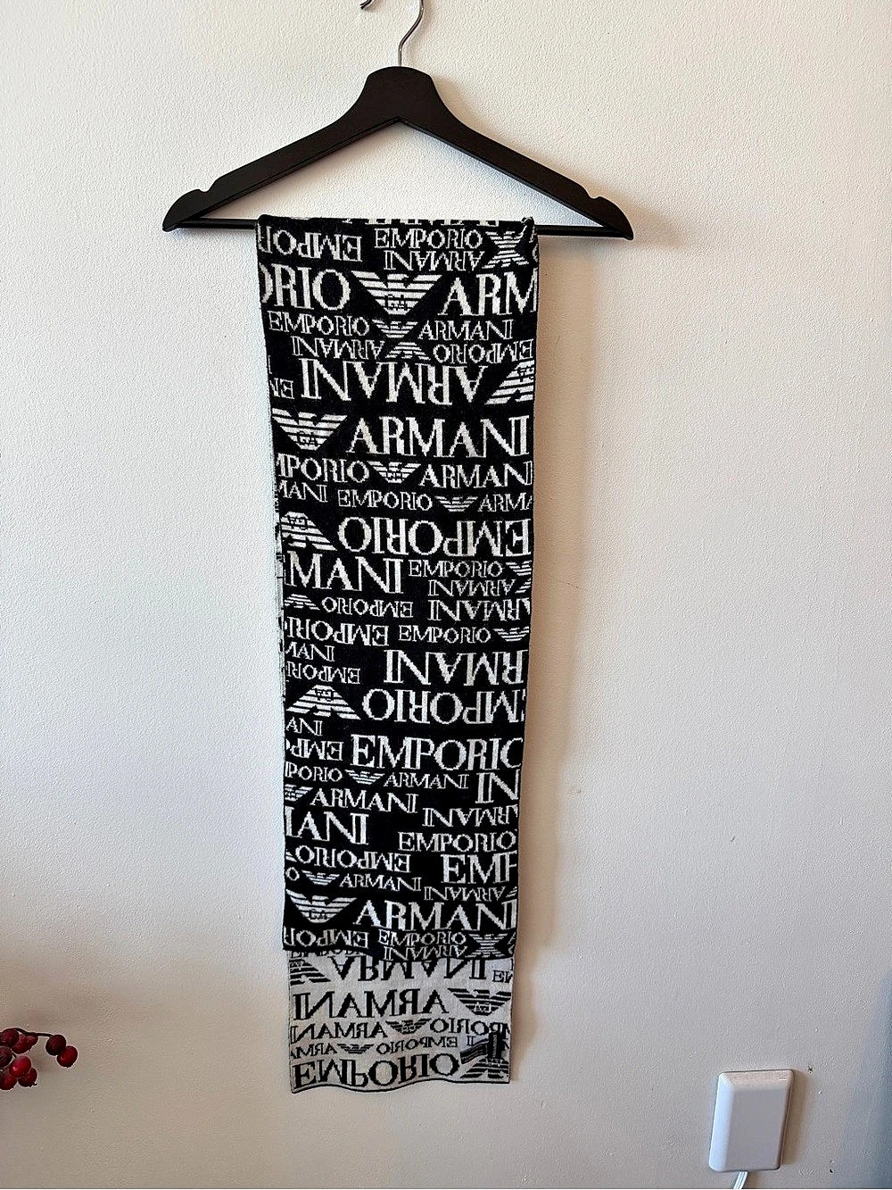 Emporio Armani Allover Logo Jacquard Scarf – Black & White